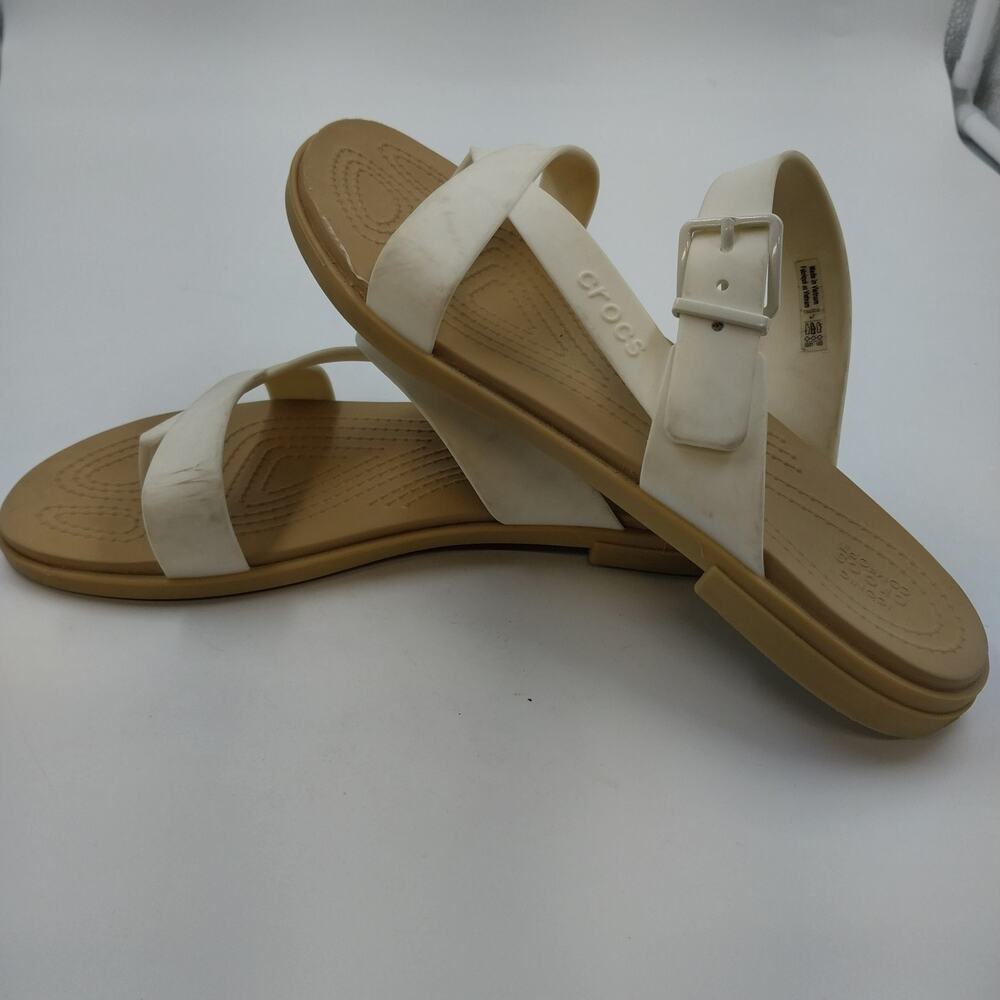 Crocs Iconic Comfort Tulum Sandals White Straps Women's 7 Buckle Comfort Slipper